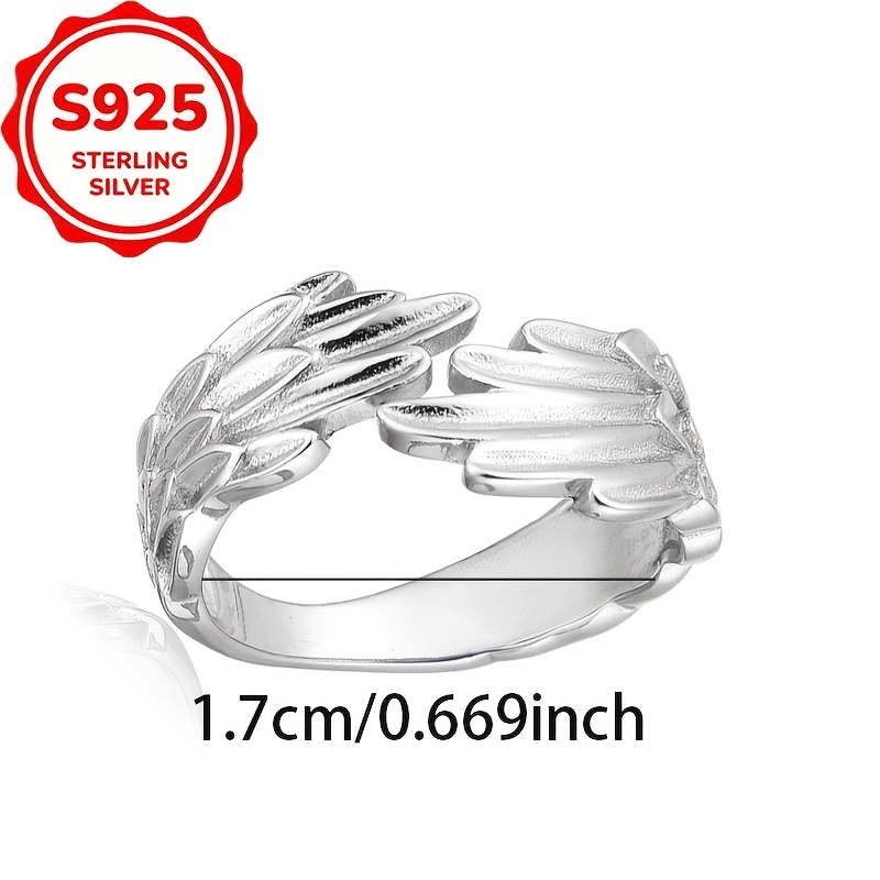 Women's S925 Silver Double-Wing Design Ring with Embossed Texture